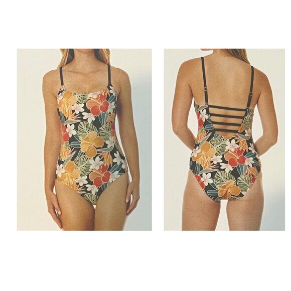 NWT Hurley womens one piece swimsuit padded bra fully lined tropical print Small - Picture 3 of 10